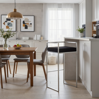 Sunvega Contemporary Stackable Barstool with Black Velvet Cushion and Stainless Steel Frame