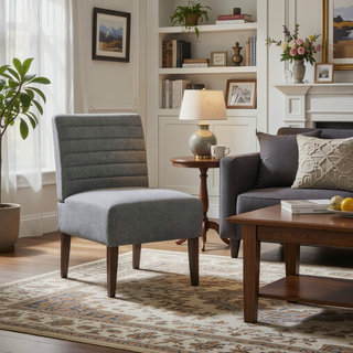 Sunvega Modern Gray Accent Chair with Tufted Upholstery and Wood Legs for Living Room