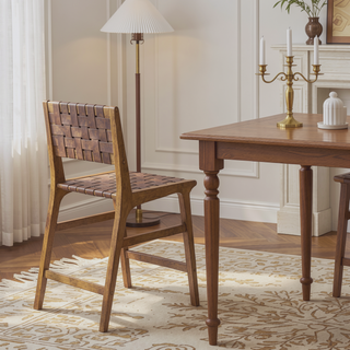Sunvega Faux Leather Woven Counter Stool with Solid Wood Frame 24 Inch Height