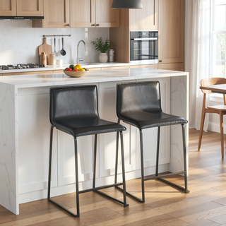 Sunvega Modern Black Metal and Faux Leather Counter Stool Set with Footrest