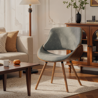 Sunvega Distressed Grey Vegan Faux Leather Upholstered Bentwood Dining Chair