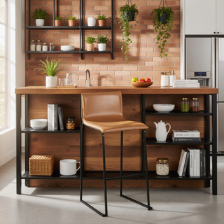 Sunvega Contemporary Black and Camel Faux Leather Barstool Set with Metal Base and Footrest