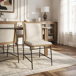 Sunvega Contemporary Oak Beige Upholstered Dining Side Chairs with Metal Legs