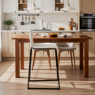 Sunvega Contemporary Black Steel and White Faux Leather Barstools with Footrest Set of 2
