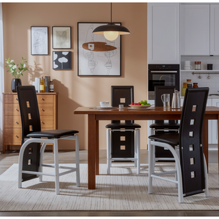 Sunvega Set of 2 Modern Counter Height Chairs with Black Faux Leather Upholstery