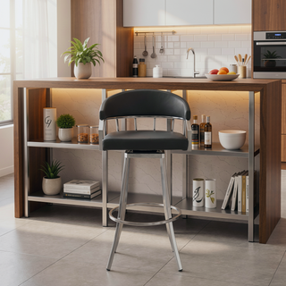 Sunvega Swivel Modern Slate Gray Faux Leather Barstool with Brushed Stainless Steel Base