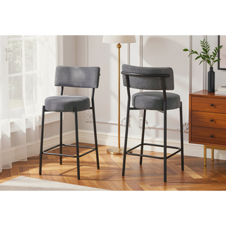 Sunvega Contemporary Counter Height Barstools with Grey Fabric Upholstery and Black Metal Legs