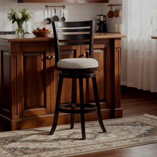 Sunvega Espresso Finish Bar Height Swivel Stool with Charcoal Fabric Seat