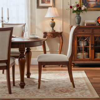 Sunvega Walnut Finish Upholstered Dining Chairs Set of 2 with Curved Lines