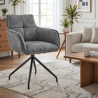 Sunvega Modern Charcoal Velvet Dining Accent Chair with Black Metal Legs
