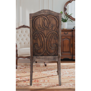 Sunvega Rustic Style 2pc Side Chair with Upholstered Seat and Intricate Wood Inlay Detail