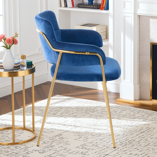 Sunvega Gold Metal Frame and Blue Velvet Upholstery Contemporary Chair Set of 2