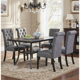 Sunvega Modern Set of 2 Grey Fabric Dining Chairs with Plush Cushion and Nailhead Trim