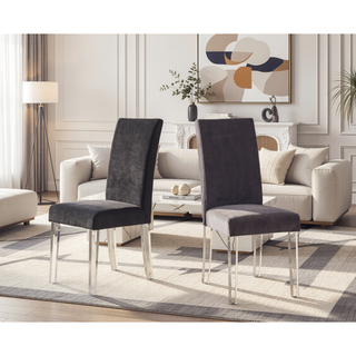 Sunvega Modern Glam Quinara Acrylic Dining Chair Set of 2 with Plush Gray Velvet