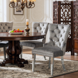 Sunvega Glam Style Wingback Dining Chairs with Upholstered Seat and Crystal-like Acrylic Buttons