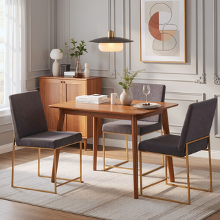 Sunvega Fuji High Back Dining Chair with Upholstered Seat and Gold Steel Frame