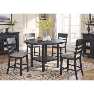 Sunvega Contemporary Gray Black Fabric Upholstered Ladder Back Counter Height Dining Chairs