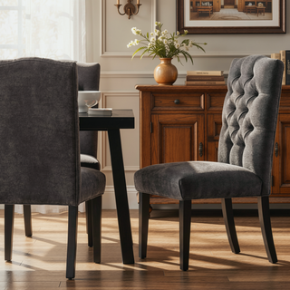 Sunvega Upholstered Dining Chairs with Tufted Seat Back and Crown Top