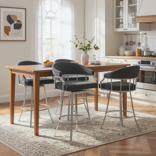 Sunvega 30 Inch Bar Height Swivel Modern Slate Gray Faux Leather Bar Stool