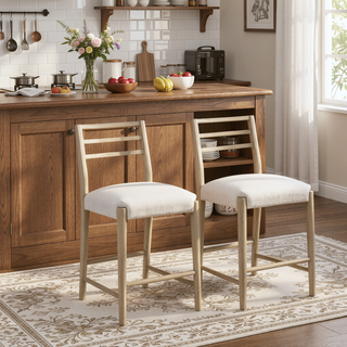 Sunvega Farmhouse Style Ladder Back Counter Stool Set with Upholstered Seating