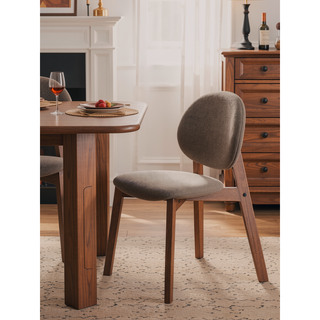 Sunvega Light Brown Linen Upholstered Side Chair with Walnut Finish for Dining Room