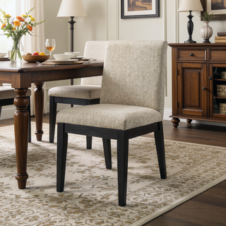Sunvega Solid Wood Dining Chairs with Plush Beige Upholstery, Set of 2