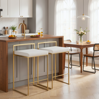 Sunvega Gold and White Faux Leather Upholstered Stackable Counter Stool Set