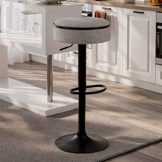 Sunvega Blue Linen Adjustable Swivel Bar Stool Set with Storage for Kitchen