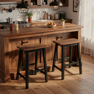 Sunvega 2-Piece Walnut Counter Height Wood Kitchen Dining Stools for Small Spaces