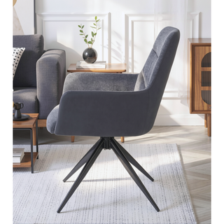 Sunvega Brown Chenille Swivel Side Chair with Padded Seat and Back Cushion