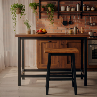 Sunvega 2-Piece Walnut Counter Height Wood Kitchen Dining Stools for Small Spaces