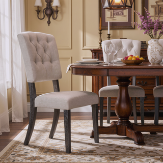 Sunvega Transitional Dining Chairs Set of 2 with Tufted Back and Beige Linen Upholstery