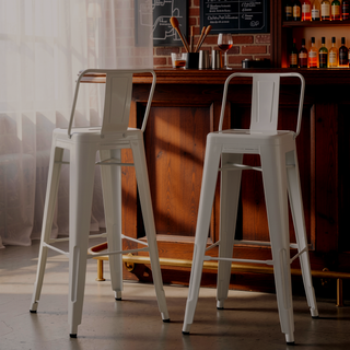 Sunvega Industrial Metal Bar Stool Set of 2 with Curved Back and Foot Rest