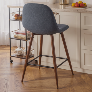 Sunvega Mid-Century Modern Counter Stool with Upholstered Seat and Walnut Finish Legs