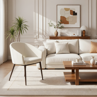 Sunvega Renee Contemporary Chair with Cream Velvet Upholstery and Copper Metal Legs