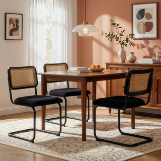 Sunvega Mid-Century Modern Dining Chairs Set of 2 with Mesh Backrest and PU Leather Seat