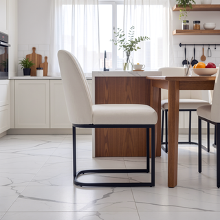 Sunvega Modern Upholstered Faux Leather Dining Chair with Black Metal Base