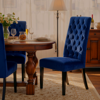 Sunvega Birch Wood Tufted High Back Dining Chairs Set of Two with Foam Filled Seat