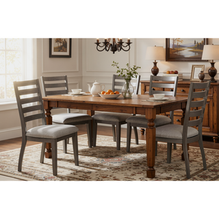Sunvega Ladderback Side Chair with Upholstered Seat in Rustic Gray Finish
