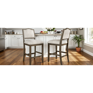 Sunvega Set of 2 Rustic Rubber Wood Bar Stools with Ergonomic Backrest for Kitchen Island