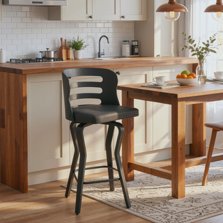 Sunvega 26 Inch Swivel Gray Faux Leather and Black Wood Bar Stool