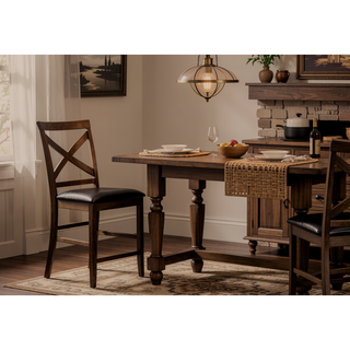 Sunvega Set of 2 Dark Walnut Brown Leather Look Counter Height Dining Chairs