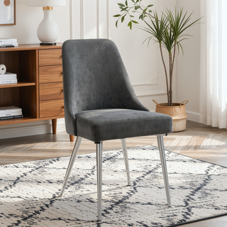Sunvega Soft Fabric Upholstered Padded Side Chair with Curved Back and Sleek Legs Set of 2