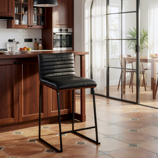 Sunvega Mason Mara Fixed-Height Counter Stool with Upholstered Seat and Walnut Wood Back