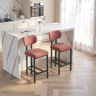 Sunvega Modern Upholstered Fabric Bar Stools Set of 2 with Black Metal Legs for Kitchen Island