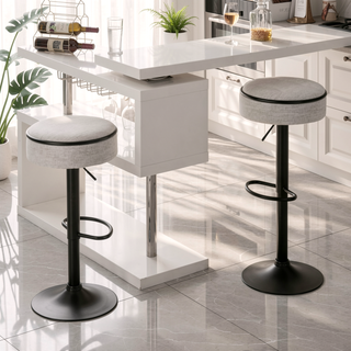 Sunvega Blue Linen Adjustable Swivel Bar Stool Set with Storage for Kitchen