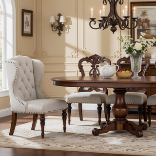 Sunvega Traditional Upholstered Wing Chair with Sturdy Construction for Dining