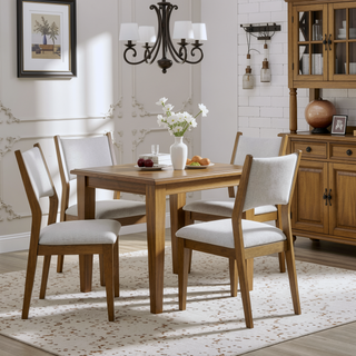 Sunvega Set of 2 Light Gray Fabric Open Back Walnut Oak Dining Side Chairs