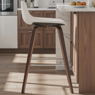 Sunvega Cream Faux Leather Upholstered Bentwood Counter Bar Stools Set of 2