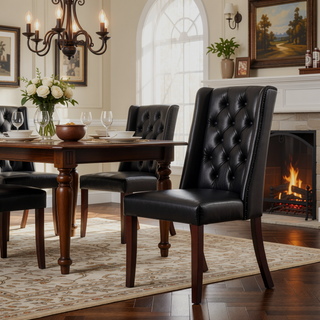 Sunvega Contemporary Tufted Dining Chairs with High Back and Birch Wood Legs